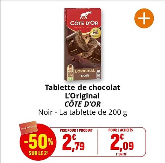 Tablette de chocolat L'Original CÔTE D'OR Noir - La tablette de 200 g