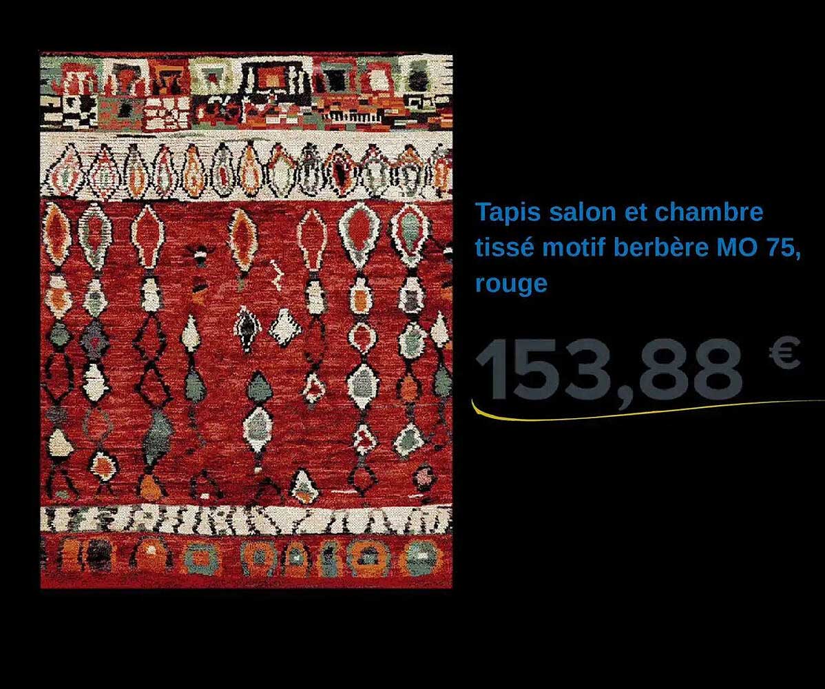 Tapis salon et chambre tissé motif berbère MO 75, rouge