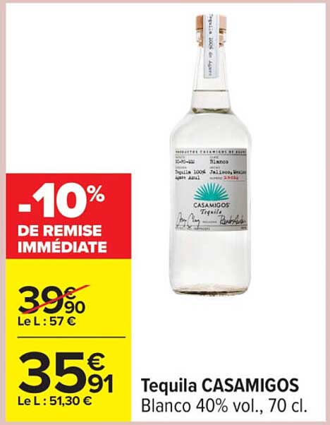 Tequila CASAMIGOS Blanco 40% vol., 70 cl.