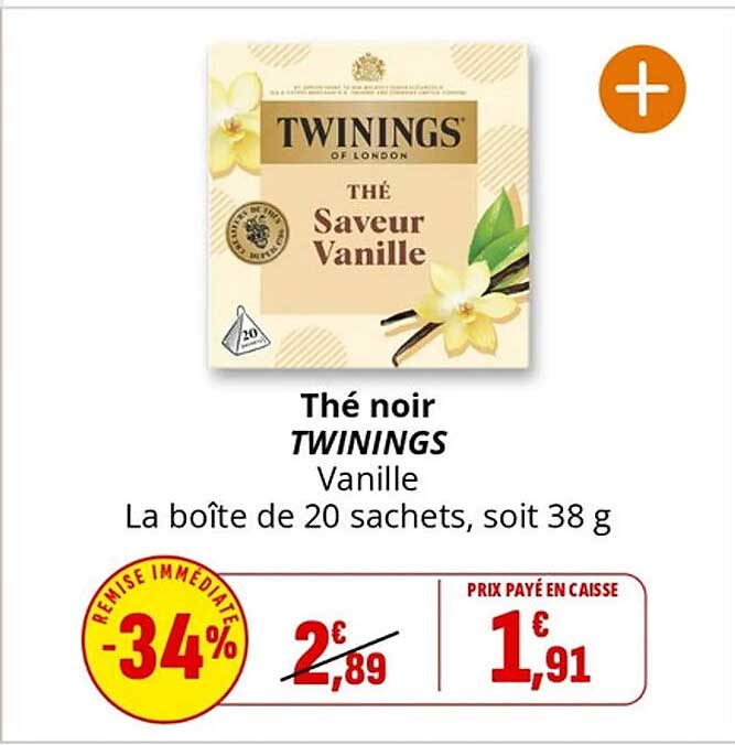 Thé noir TWININGS Saveur Vanille