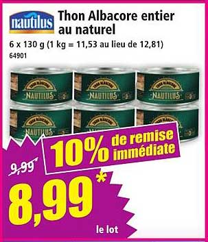 Thon Albacore entier au naturel