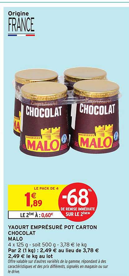 YAOURT EMPRE-SURÉ POT CARTON CHOCOLAT MALO