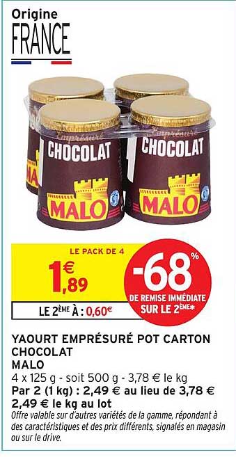 YAOURT EMPRESURÉ POT CARTON CHOCOLAT MALO