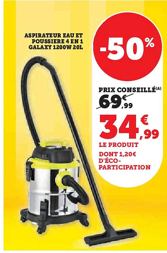 ASPIRATEUR EAU ET POUSSIÈRE 4 EN 1 GALAXY 1200W 20L