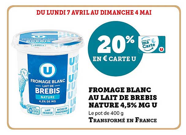 FROMAGE BLANC AU LAIT DE BREBIS NATURE 4,5% MG U