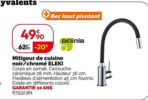 Mitigeur de cuisine noir/chromé ELEKI