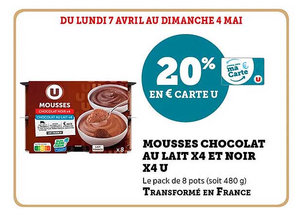 MOUSSES CHOCOLAT AU LAIT X4 ET NOIR X4 U