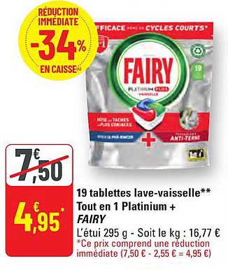 Réduction immédiate de -34% sur les tablettes lave-vaisselle Fairy