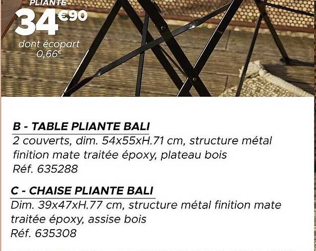 TABLE PLAINTE BALI et CHAISE PLAINTE BALI