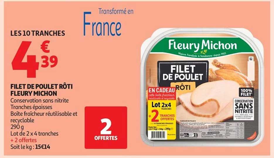Promo Filet De Poulet RĂ´ti Fleury Michon chez Auchan - 123Catalogue.fr