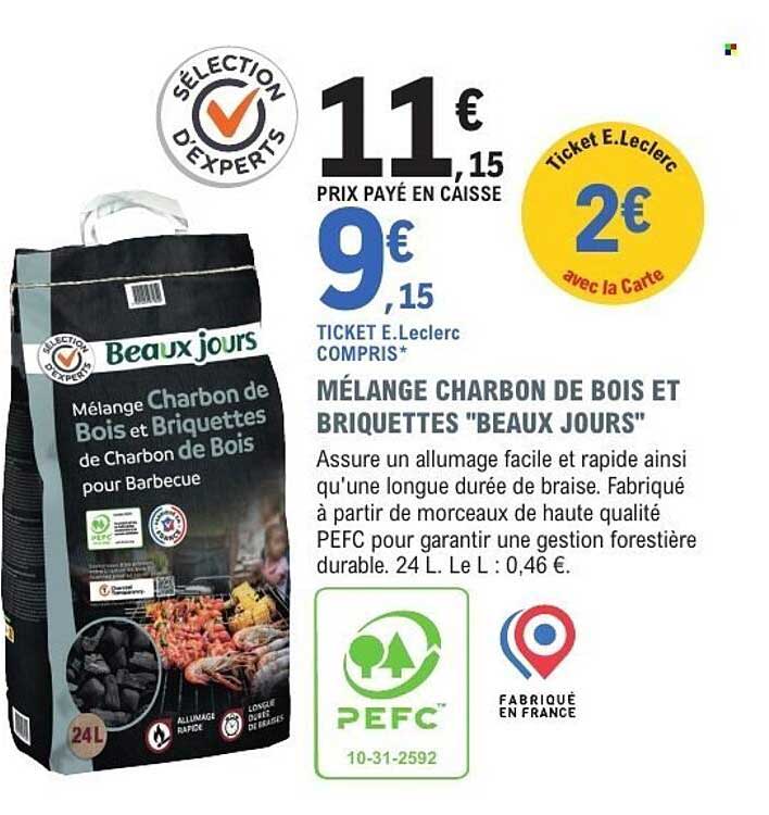 MÉLANGE CHARBON DE BOIS ET BRIQUETTES "BEAUX JOURS"