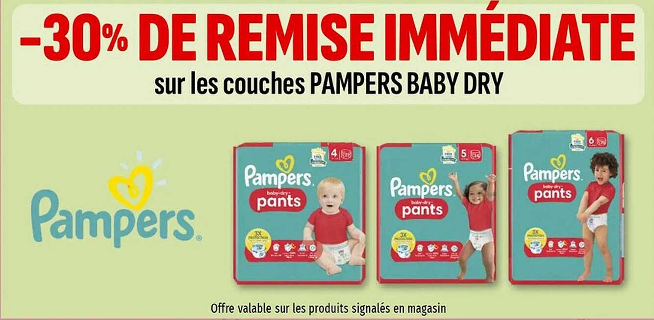 -30% DE REMISE IMMÉDIATE sur les couches PAMPERS BABY DRY
