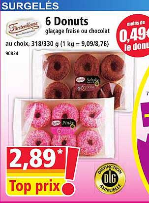 6 Donuts glaçage fraise ou chocolat