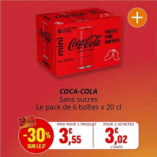 COCA-COLA Sans sucres Le pack de 6 boîtes x 20 cl