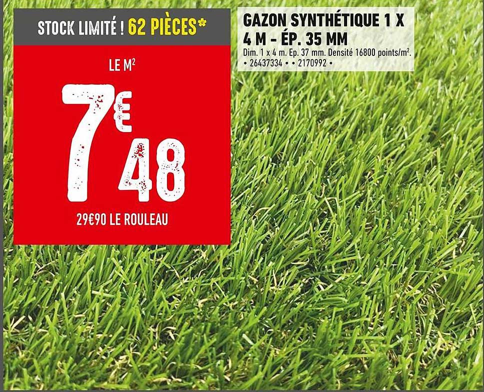GAZON SYNTHÉTIQUE 1 X 4 M - ÉP. 35 MM