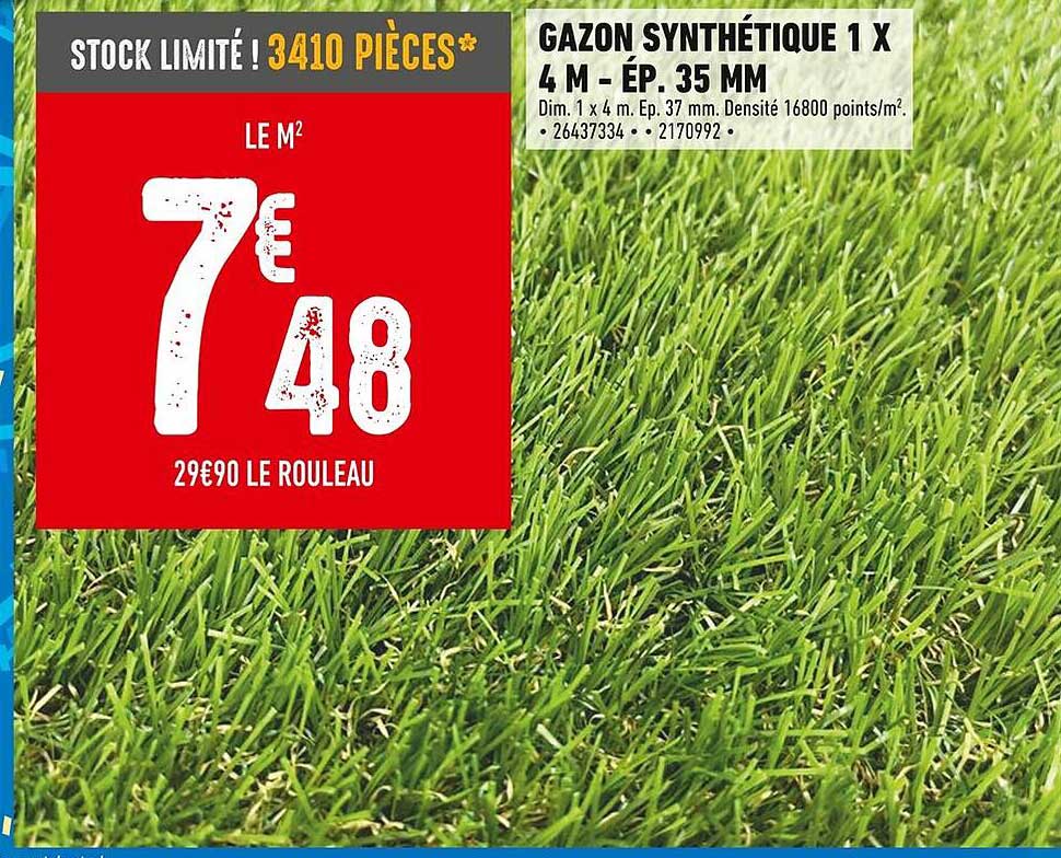 Gazon Synthétique 1 x 4 m - Ép. 35 mm