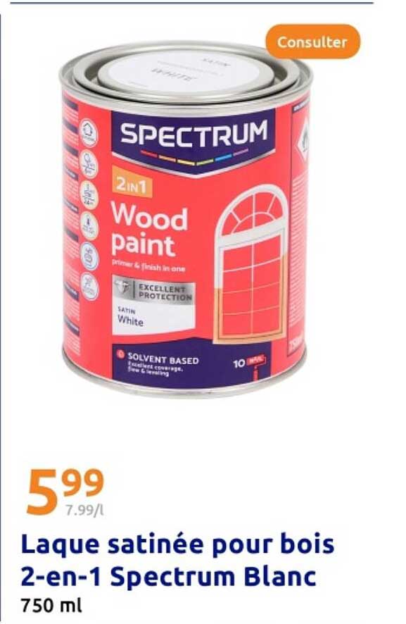 Laque satinée pour bois 2-en-1 Spectrum Blanc