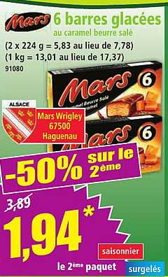 Mars 6 barres glacées au caramel beurre salé