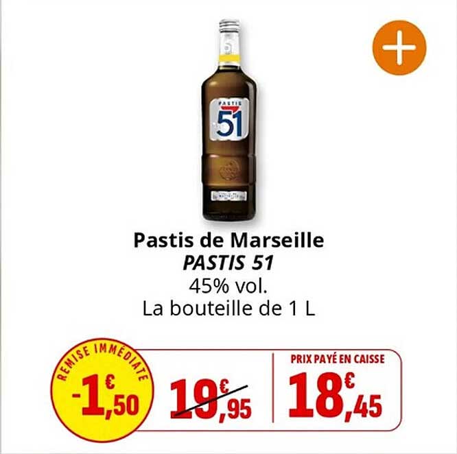 Pastis de Marseille PASTIS 51 45% vol. La bouteille de 1 L