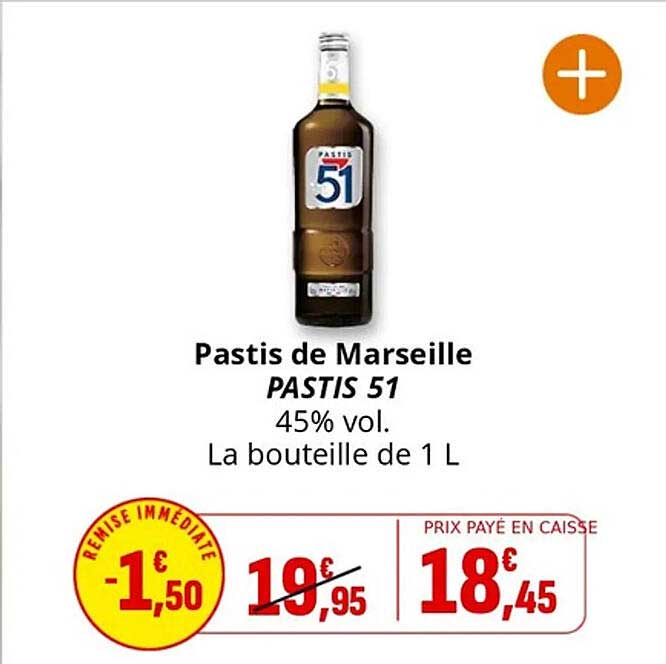 Pastis de Marseille PASTIS 51 45% vol. La bouteille de 1 L