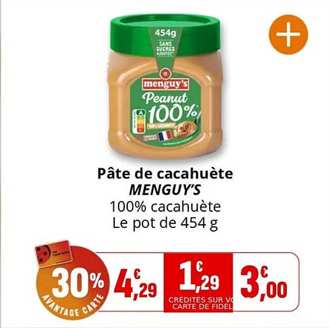 Pâte de cacahuète MENGUY'S 100% cacahuète Le pot de 454 g