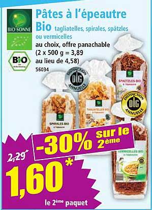 Pâtes à l’épeautre Bio tagliatelles, spirales, spätzles ou vermicelles