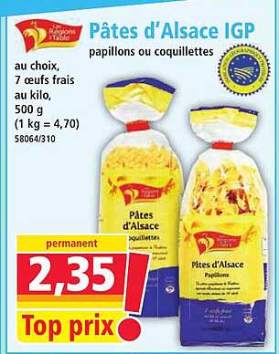 Pâtes d'Alsace IGP papillons ou coquillettes