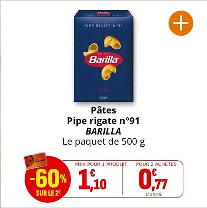 Pâtes Pipe rigate n°91 BARILLA Le paquet de 500 g