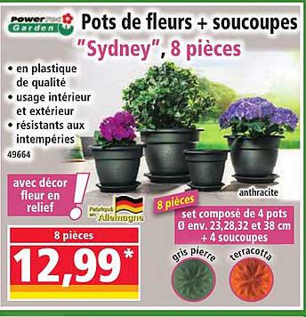 Pots de fleurs + soucoupes "Sydney", 8 pièces