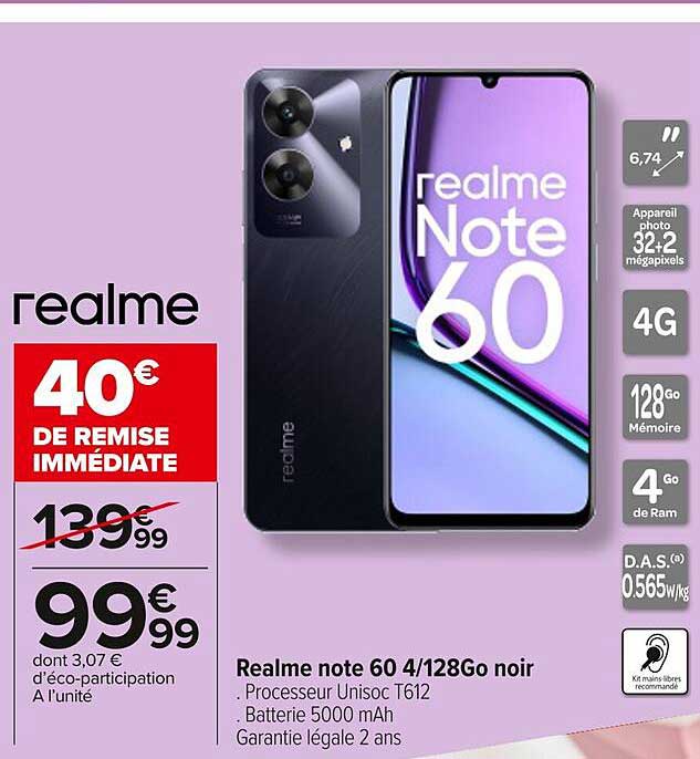 Realme note 60 4/128Go noir
