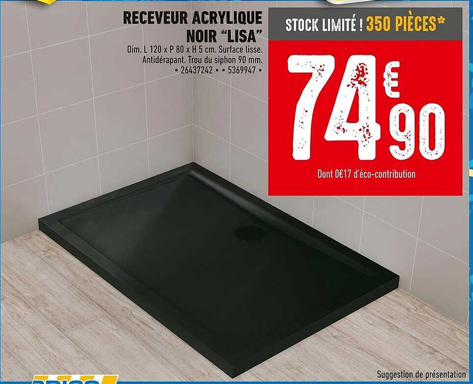 Receveur acrylique noir "Lisa"