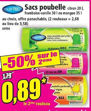Sacs poubelle citron 20 l, framboise-vanille 30 l ou mangue 35 l