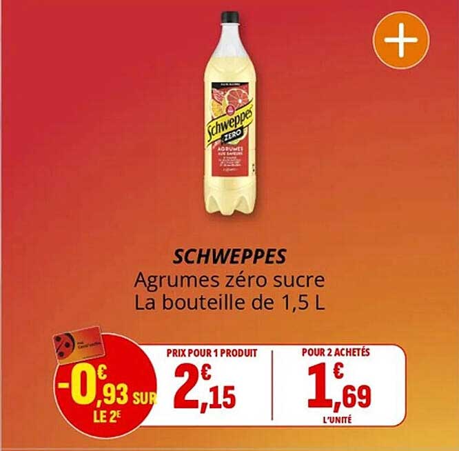 SCHWEPPES Agrumes zéro sucre La bouteille de 1,5 L