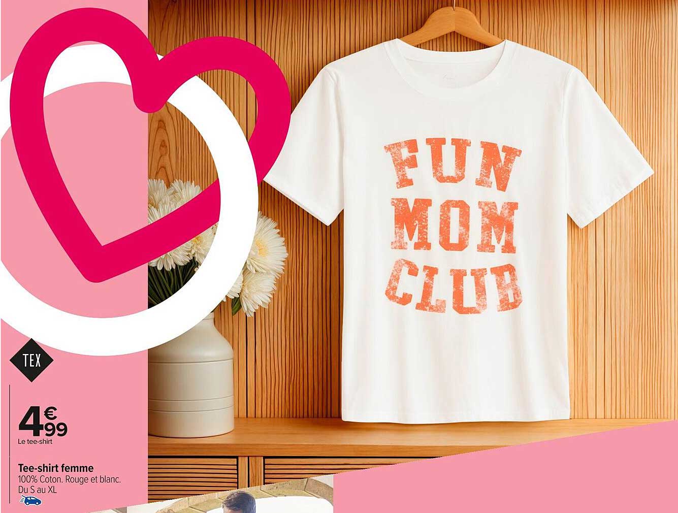 Tee-shirt femme 100% Coton. Rouge et blanc.