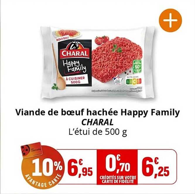 Viande de bœuf hachée Happy Family CHARAL L’étui de 500 g