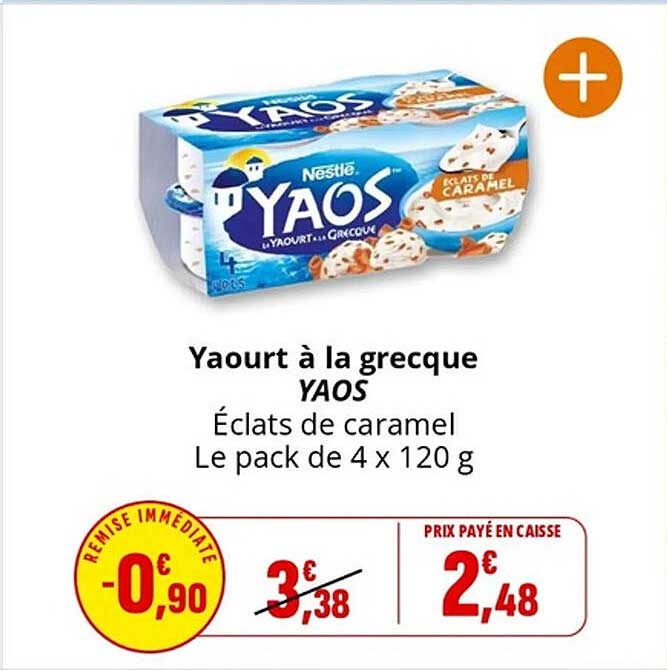 Yaourt à la grecque YAOS Éclats de caramel Le pack de 4 x 120 g