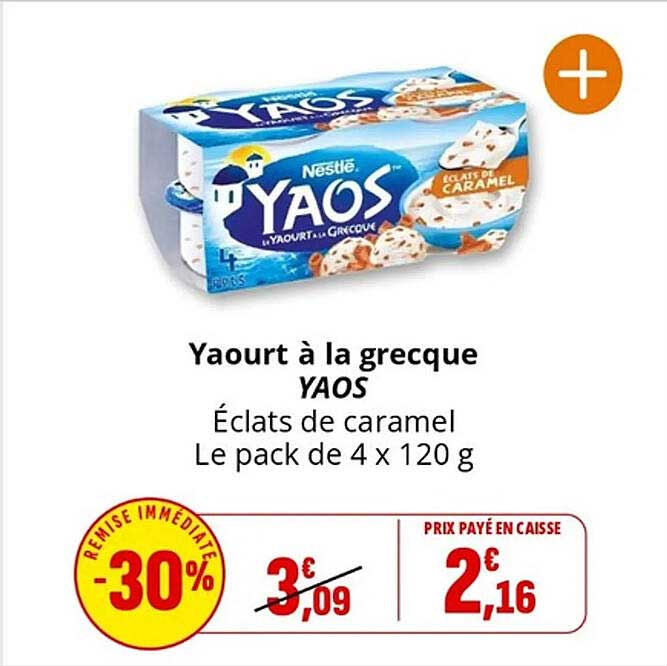 Yaourt à la grecque YAOS Éclats de caramel Le pack de 4 x 120 g