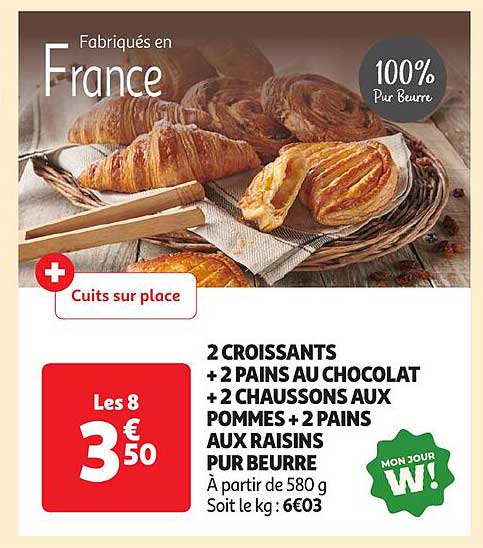 2 Croissants + 2 Pains au Chocolat + 2 Chaussons aux Pommes + 2 Pains aux Raisins Pur Beurre