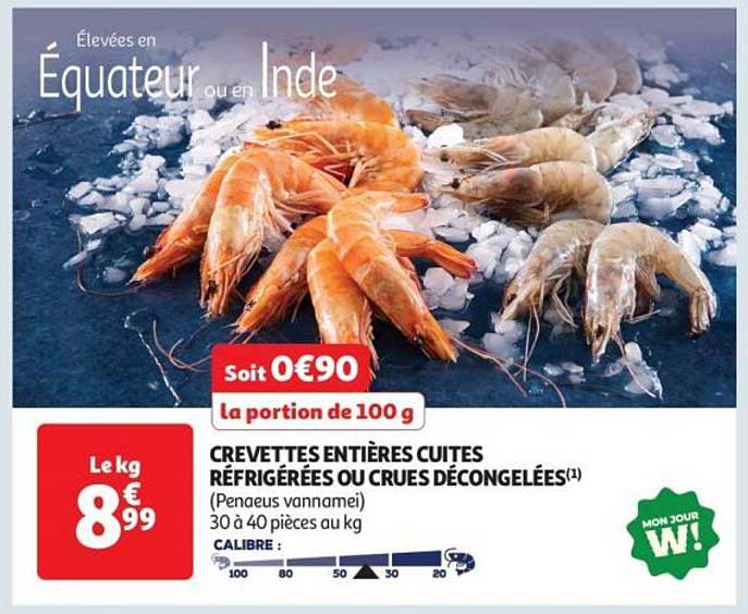 CREVETTES ENTIÈRES CUITES RÉFRIGÉRÉES OU CRUES DÉCONGELÉES