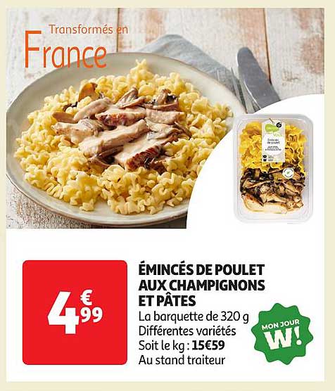 ÉMINCÉS DE POULET AUX CHAMPIGNONS ET PÂTES