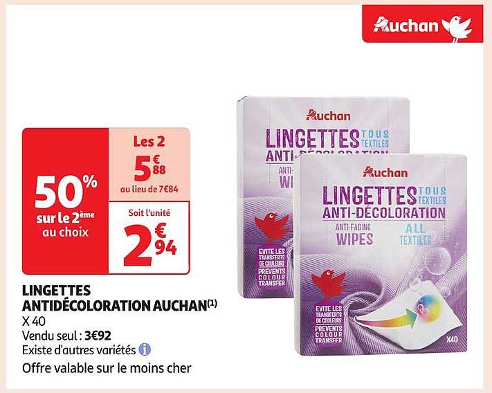 LINGETTES ANTIDÉCOLORATION AUCHAN