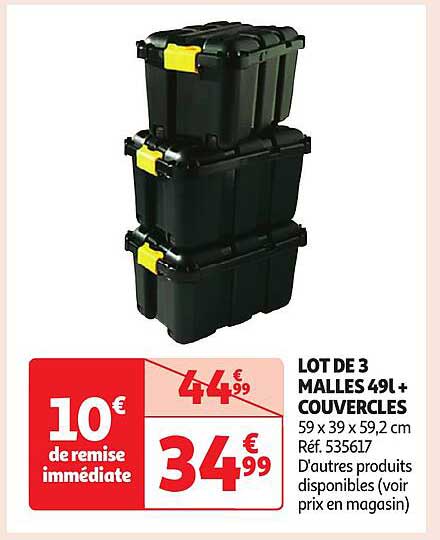 LOT DE 3 MALLES 49L + COUVERCLES