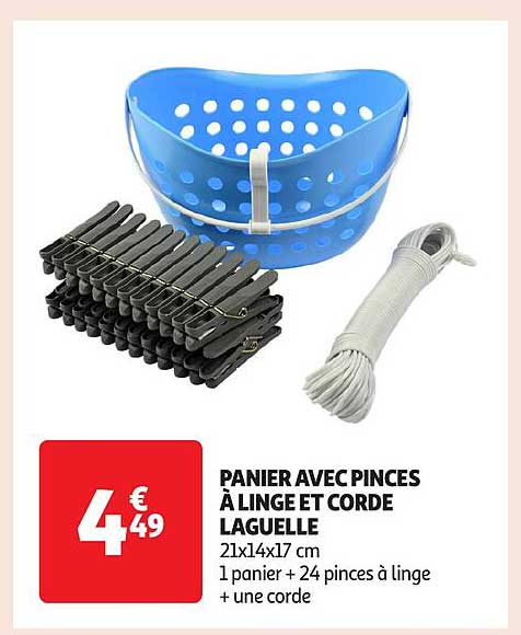 PANIER AVEC PINCES À LINGE ET CORDE LAGUELLE