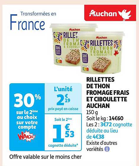 Rillettes de thon fromage frais et ciboulette Auchan