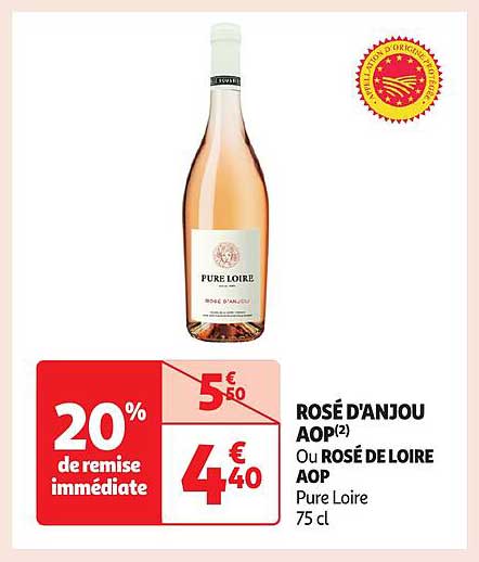 ROSÉ D'ANJOU AOP(2) Ou ROSÉ DE LOIRE AOP Pure Loire 75 cl