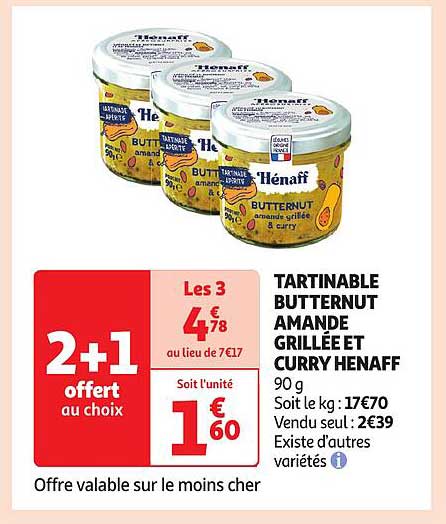 TARTINABLE BUTTERNUT AMANDE GRILLÉE ET CURRY HENAFF