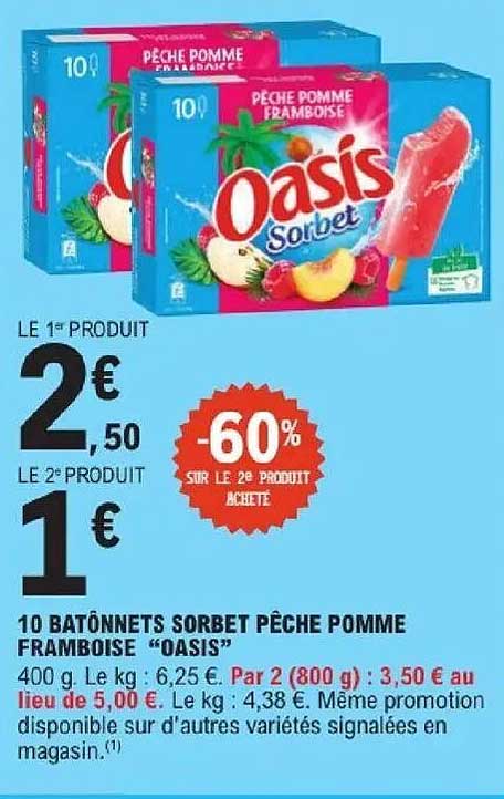 10 BATÔNNETS SORBET PÊCHE POMME FRAMBOISE “OASIS”