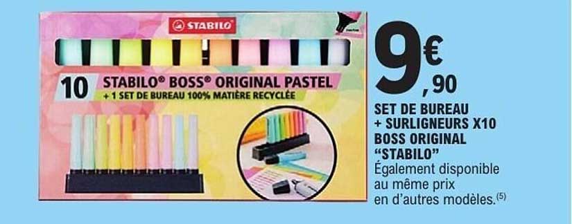 10 STABILO® BOSS® ORIGINAL PASTEL + 1 SET DE BUREAU 100% MATIÈRE RECYCLÉE
