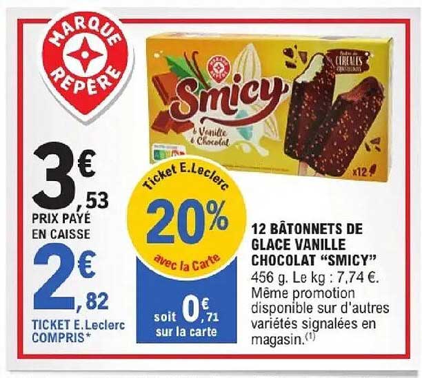 12 BÂTONNETS DE GLACE VANILLE CHOCOLAT “SMICY”