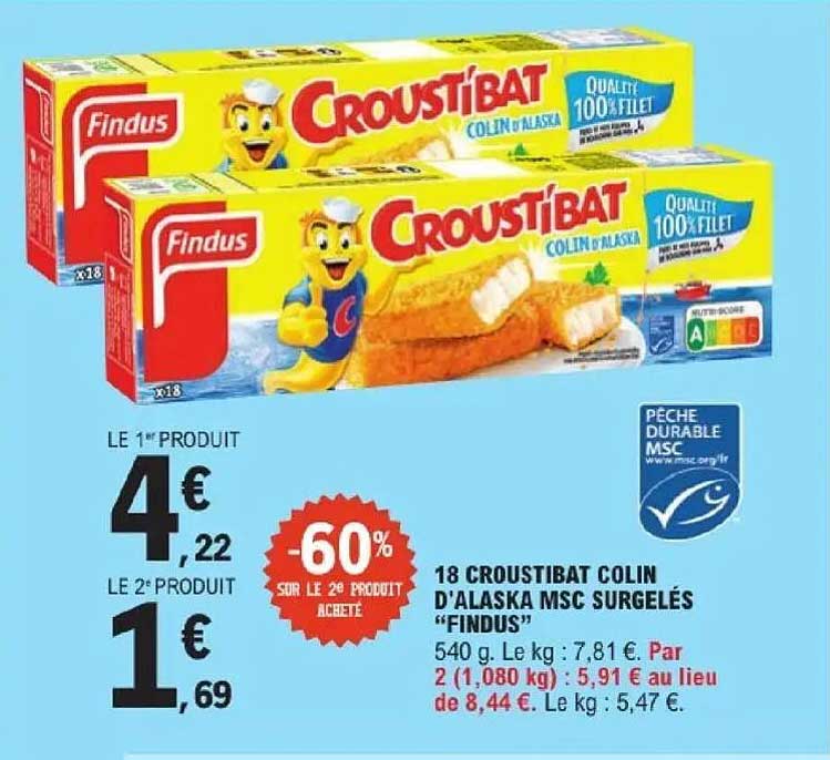 18 CROUSTIBAT COLIN D'ALASKA MSC SURGELÉS "FINDUS"